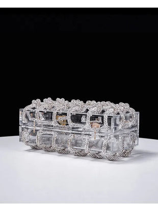 Classic 2025 Acrylic Box Bag with Woven Diamond Rope Handheld Evening Women's Bag Transparent Dinner Handbag European Style PlatiNum
