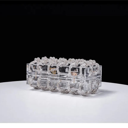 Classic 2025 Acrylic Box Bag with Woven Diamond Rope Handheld Evening Women's Bag Transparent Dinner Handbag European Style PlatiNum