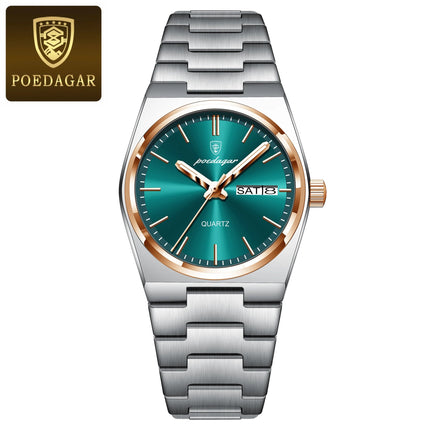 POEDAGAR Top squisito orologio da polso da donna impermeabile al quarzo luminoso orologio da donna casual data settimana orologi da donna in acciaio inossidabile platinumshop