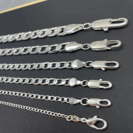 Men's 925 Sterling Silver Necklace 2/4/6/8/10/12MM 40-75cm Face Chain Necklace Lobster Clasp Men Women Engagement Jewelry Gifts PlatiNum