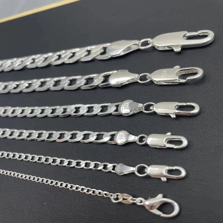 Men's 925 Sterling Silver Necklace 2/4/6/8/10/12MM 40-75cm Face Chain Necklace Lobster Clasp Men Women Engagement Jewelry Gifts PlatiNum