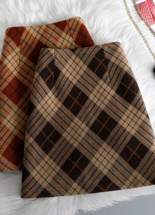 Plaid Woolen Short Skirts Women Autumn Winter New Zipper High Waist Temperament Mini Skirt Woman Retro Thicken Checked Skirts PlatiNum