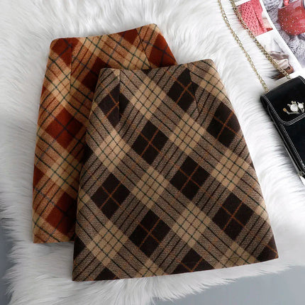 Plaid Woolen Short Skirts Women Autumn Winter New Zipper High Waist Temperament Mini Skirt Woman Retro Thicken Checked Skirts PlatiNum