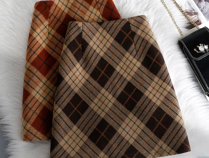 Plaid Woolen Short Skirts Women Autumn Winter New Zipper High Waist Temperament Mini Skirt Woman Retro Thicken Checked Skirts PlatiNum