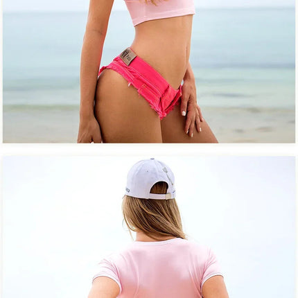 Women's Denim Shorts StreetWear Y2k Low Waisted Denim Beach Bikini Retro Super Shorts Nightclub Bar Pole Dance Clotheshot Summer PlatiNum