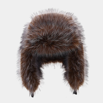 Women's Korean Style Imitation Fox Fur Lei Feng Cap Winter Thick Plush Ear Protection Hat for Outdoor Snow Cold And Warmth