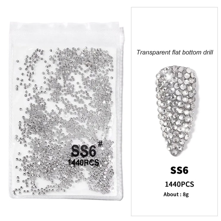 1440pcs Nail Clear/AB Glass Strass FlatBack Crystal Rhinestone (SS3-SS20)3D Nail Gem Stones Non-HotFix Nail Rhinestone 1.3-4.8mm