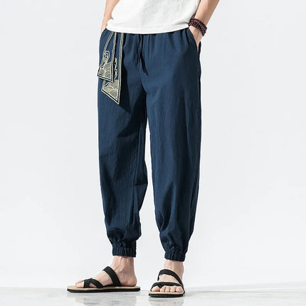 Kimono da uomo in cotone e lino costume da samurai giapponese Ukiyo-e cintura con stampa pantaloni stile harem retrò pantaloni larghi da uomo Hip Hop Harajuku Haori