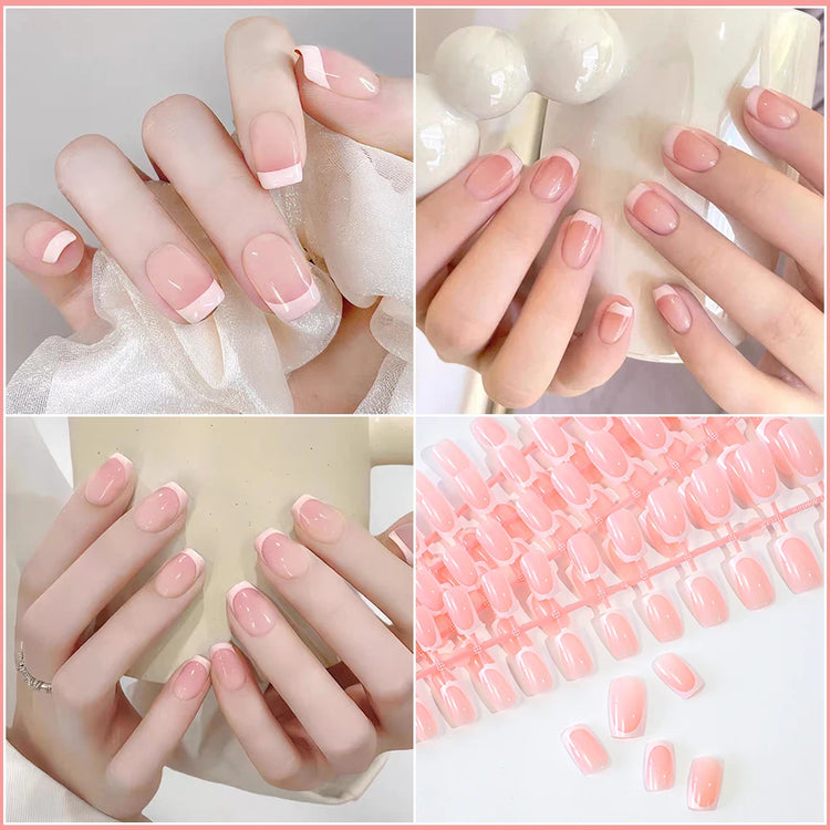 120Pcs Short Square Coffin Glossy Pink Full‑Cover Press‑On Acrylic Fake Nail Tips For DIY Nail Art Decoration