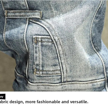 2025 Spring Autumn Korean Luxury Clothing New Cargo Brand Tooling Jeans Men's Slim High Street Men's Splicing Patch Trousers PlatiNum