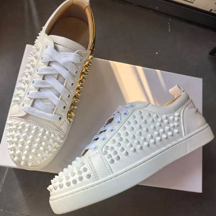 Casual Rivet Shoes Designer Women Genuine Leather Sport Walking White Shoes Round Toe Comfort Flats Ladies Daliy Outdoor Shoes