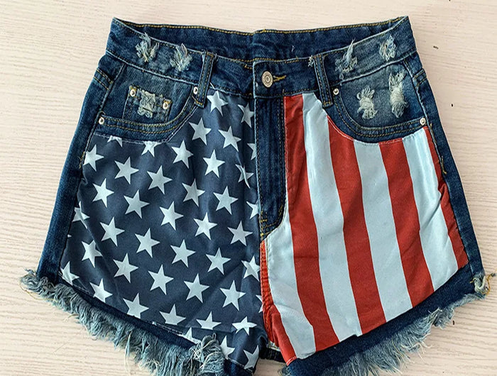 Shorts in denim con stampa stelle Y2K da donna, jeans europei e americani con frange
