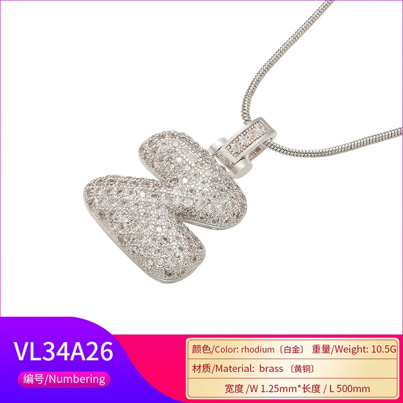 ZHUKOU Colore argento Bubble lettere iniziali collane 26 lettere pendenti collane per le donne Ottone CZ Gioielli all'ingrosso VL34