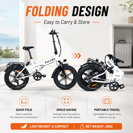 Bicicletta elettrica pieghevole PULUMA FM2.0 con motore da 500W, batteria rimovibile 48V15AH, pneumatici all-terrain da 20*4 pollici, e-bike da montagna per adulti, velocità 25-40km/h, freni a disco idraulici a 7 velocità,