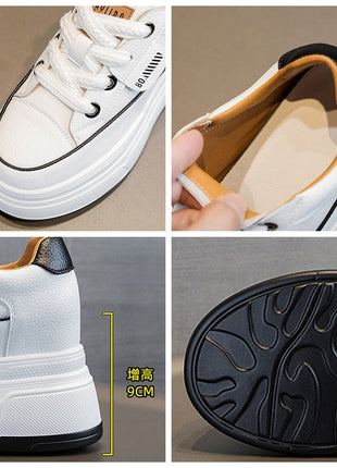 Fujin 9cm 3 inch comfortable platform sneakers for women Genuine Leather Women Vulcanized Shoes Platform High Heels Casual Shoes PlatiNum