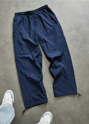 Pantaloni Larghi in Nylon con Stampa Drago per Uomo, Primavera-Estate, Joggers Streetwear per Palestra e Uso Quotidiano, Nero e Blu