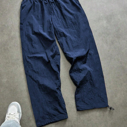 Pantaloni Larghi in Nylon con Stampa Drago per Uomo, Primavera-Estate, Joggers Streetwear per Palestra e Uso Quotidiano, Nero e Blu