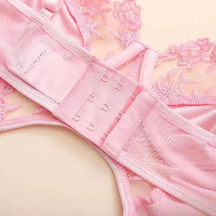 Sexy Fancy Lingerie Set Women Applique Split Underwear Beautiful Exotic Set Lace Intimate with Chain Pink Sexy Bra and Panty Set