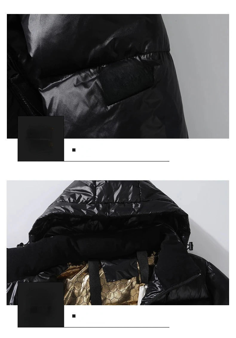 2024 Winter Warm Jacket Men's Trendy Brand Black Gold Bright Waterproof Warm Parka Short Women's Casual Down Cotton Padded Coat