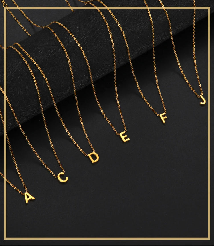 Skyrim Stainless Steel A-Z Initial Letter Necklace for Women Trend Minimalist Alphabet Choker Neck Chain Jewelry Birthday Gift PlatiNum