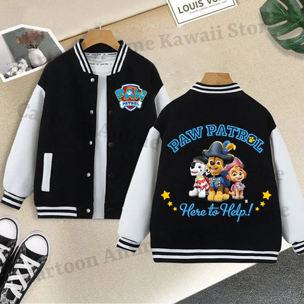 Paw Patrol Black Baseball Uniform for Children Anime Cartoon Cute Sports Jacket Children Autumn Winter Fashion Coat Kids Clothes