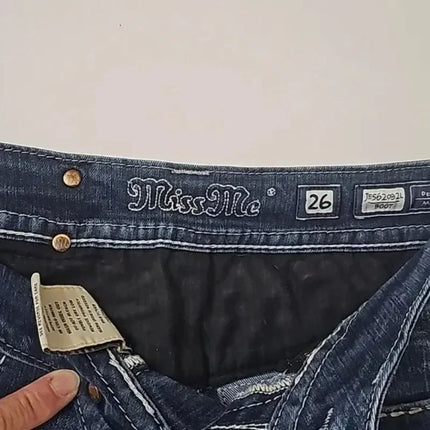 Jeans Boot Cut Retrò Miss Me da Donna, Nuovi Jeans Blu Y2K con Tasche Ricamate, Stile Hip Hop Harajuku Gotico, Pantaloni Larghi Streetwear