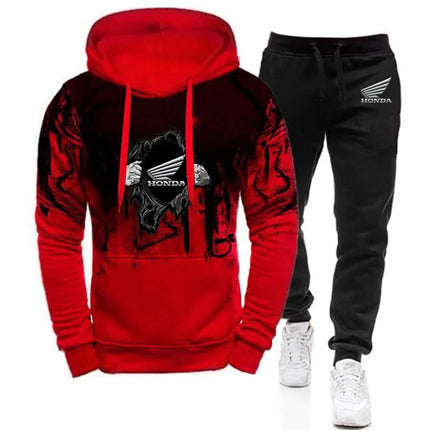 2025 Spring And Autumn Man's Honda Logo Racing Motorcycle Logo Print High Street Gradient Color Hoodies Pants Suits PlatiNum