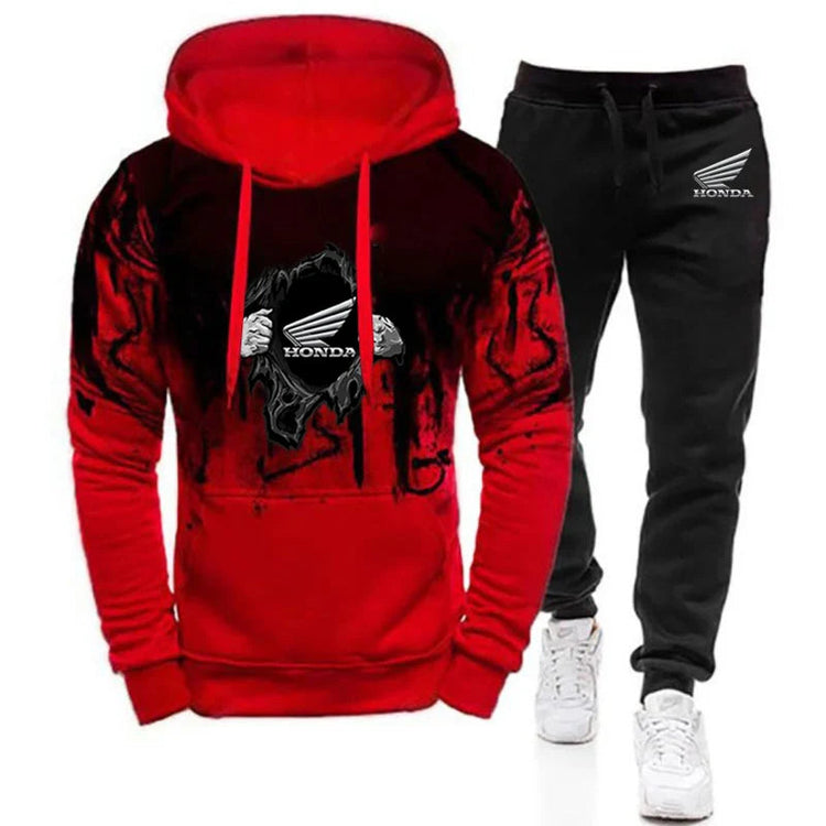 2025 Spring And Autumn Man's Honda Logo Racing Motorcycle Logo Print High Street Gradient Color Hoodies Pants Suits PlatiNum