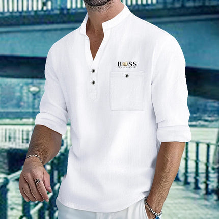 Men's Lightweight Shirts Cotton Linen Henley Long Sleeve Shirts for Men Beach Hawaiian V-Neck Top Breathable Polo
