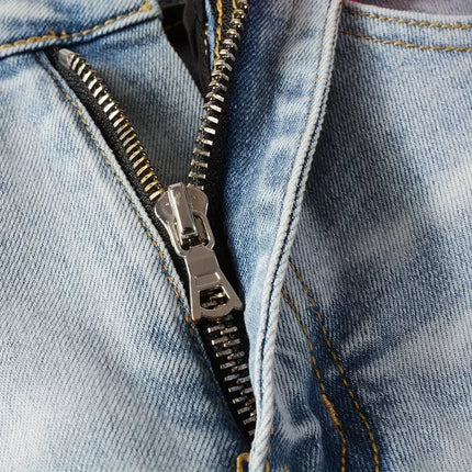 High Street Jeans Patch Hand-worn Holes Slim Skinny Jeans for Men PlatiNum