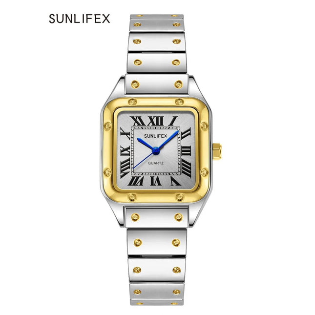 Orologi da donna quadrati Orologio da donna al quarzo Orologio da polso femminile Cinturino in bambù in acciaio inossidabile Orologio da donna casual Orologio Relogio Feminino platinumshop