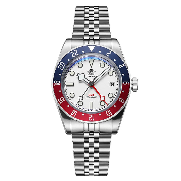 ADDIESDIVE Hot Sale GMT Movement Quartz Watch Stainless Steel Super Luminous 200M Diver Watches For Men AD2044 Relogio Masculino