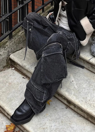 2024 stile punk Y2K streetwear lavato nero baggy cargo jeans pantaloni per le donne abiti firmati pa