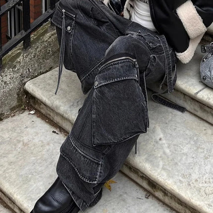 2024 stile punk Y2K streetwear lavato nero baggy cargo jeans pantaloni per le donne abiti firmati pantaloni da donna a gamba larga Ropa Mujer