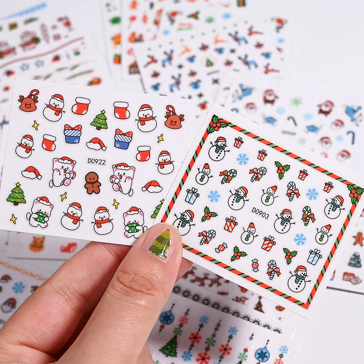 24Pcs 3D Christmas Nail Stickers Cartoon Santa Claus Elk Snowman Snowflakes Self-Adhesive Nail Decals Kid Girl Xmas Gift Sliders