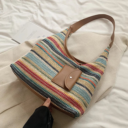 Hand-Woven Large Capacity Tote Bag for Women, Fashionable Commuter Bag, INS Style, Beach Bag for Daily Travel