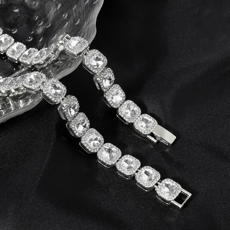 2024 NEW Men Women Hip Hop tennis Chain Necklace 13mm Square CZ Stone Iced Out Bling Cuban Chains Necklace Fashion Charm Jewelry PlatiNum