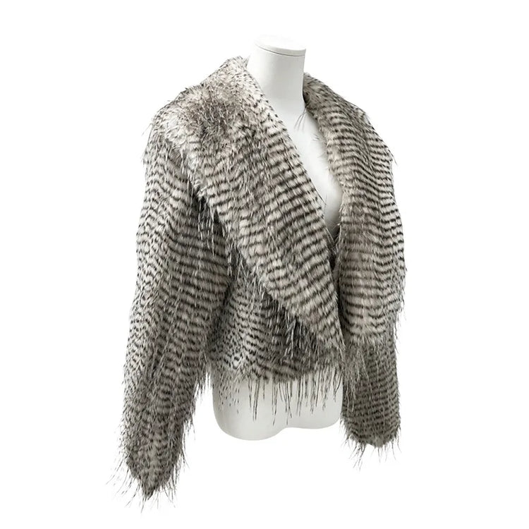 ZADORIN Elegant Big Collar Faux Canary Feathers Fluffy Faux Fur Coat Woman Cropped Fur Jacket Cardigan Winter Clothes Fur Tops