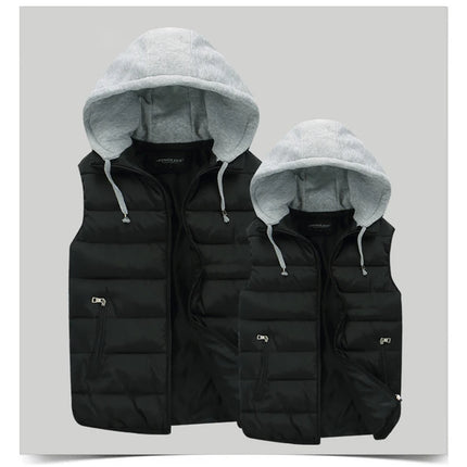 Autumn Winter Mens Warm Down Padded Vests Fashion Men Thermal Windbreaker Waistcoats Men Zipper Hooded Parkas Vests Clothing