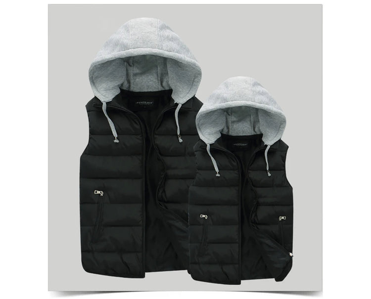Autumn Winter Mens Warm Down Padded Vests Fashion Men Thermal Windbreaker Waistcoats Men Zipper Hooded Parkas Vests Clothing