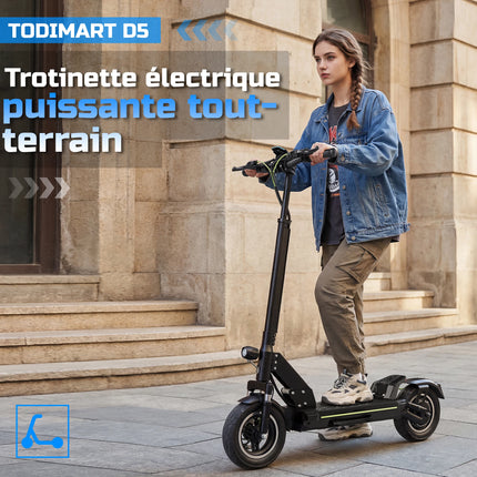 Monopattino Elettrico per Adulti TODIMART D5, E-Scooter Urbano, Batteria 48V 10.4Ah, Motore 499W, Velocità Massima 24.99km/h, Autonomia 30-45km, Pieghevole, Portatile, per Pendolari, Alte Prestazioni