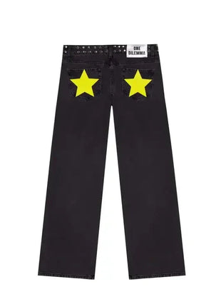 Y2k One Dilemma Pantaloni in denim Stampa leopardata Stella Jeans a gamba larga Streetwear Jeans larghi a vita alta Harajuku Abbigliamento donna gotico