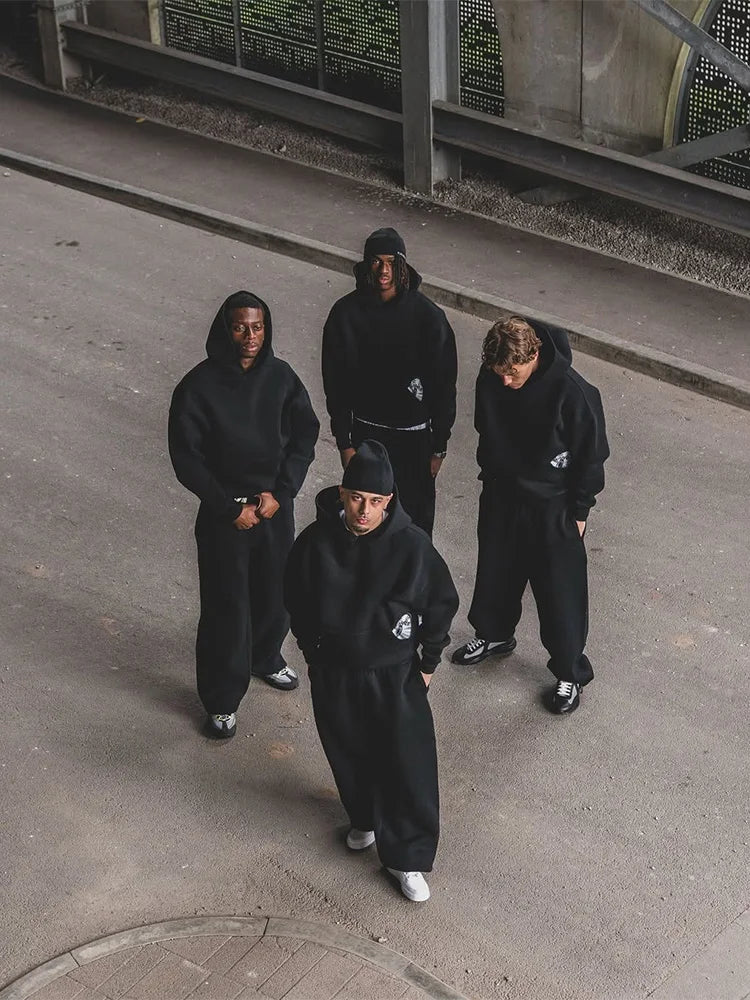 2026 Trendy High Street Retro Casual Streetwear Men's Sports Suit Y2K Harajuku Embroidered Hoodie men Hip-hop Loose Sweatpants PlatiNum