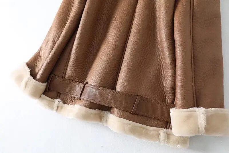 2024 winter women's clothing fashion locomotive version lapel fur integrated thickened thermal coat leather jacket