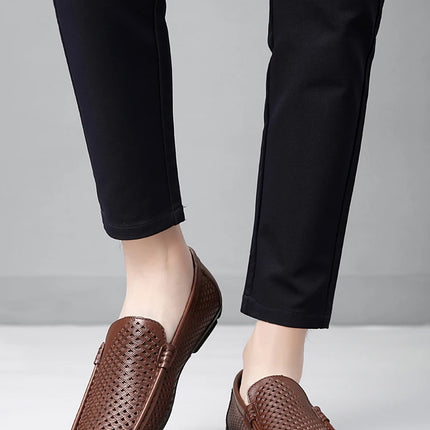 Mocassini da uomo in vera pelle traspirante con suola in gomma, scarpe casual slip-on, mocassini da uomo traforati