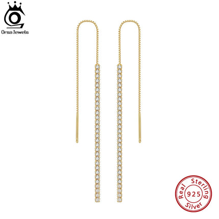 ORSA JEWELS 925 Silver Minimalism Dangle Long Chains Earrings for Women Vintage Cubic Zircon Drop Earings Jewelry Gifts SE111 PlatiNum