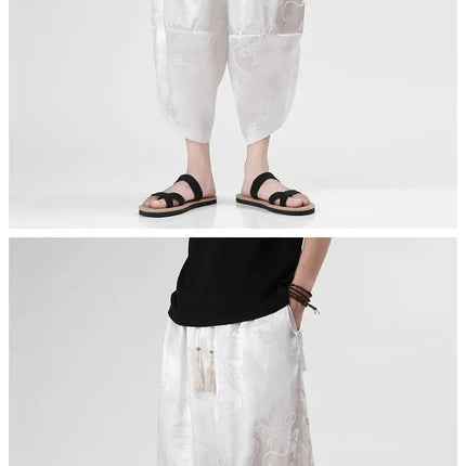 Pantaloncini in Seta Ghiaccio da Uomo, Stile Cinese, Estivi, Comodi, Pantaloni Harem Vintage Traspiranti, Tinta Unita, Lunghezza al Polpaccio