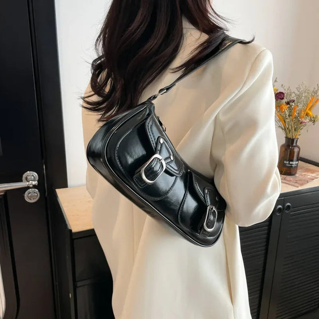Fashion Pu Leather Women's Shoulder Bag Small Double Pocket Design Ladies Underarm Bags Y2k Vintage Female Handbags Clutch Purse PlatiNum