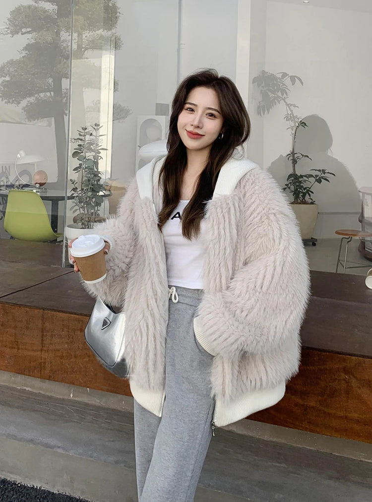 ZADORIN New Luxury Brands Trimmed Faux Fur Jacket Woman Fashion Hooded Casual Oversized Puffy Fox Fur Faux Coat Winter Clothes