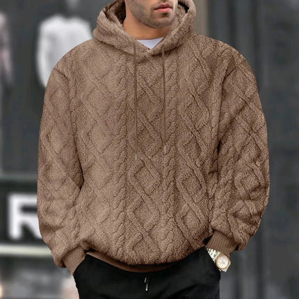 Autumn and Winter Leisure Men's High Street Jacquard Double-Sided Velvet Hooded Sports Trend Pullover Sweater Jacket